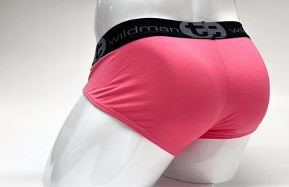 Wildmant modal big boy pouch brief in pink with black elastic waistband featuring the brand logo