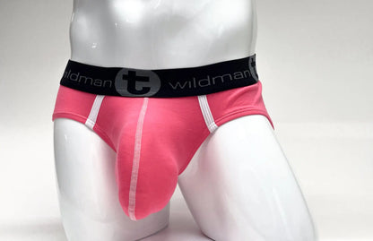 Wildmant modal big boy pouch brief pink with black elastic waistband t logo and white side stitching