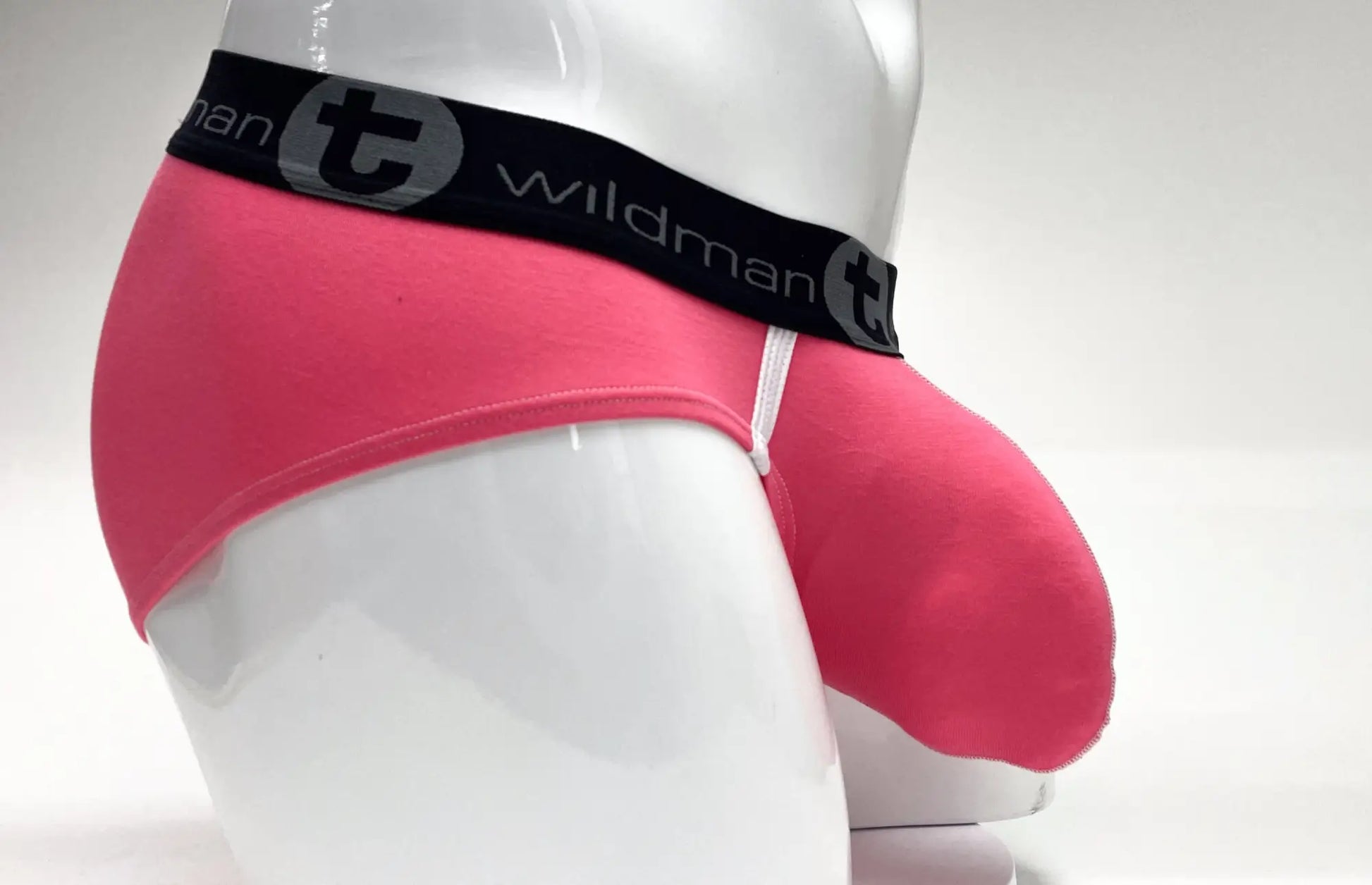 Pink wildman modal big boy pouch brief with black waistband featuring t logo and brand name