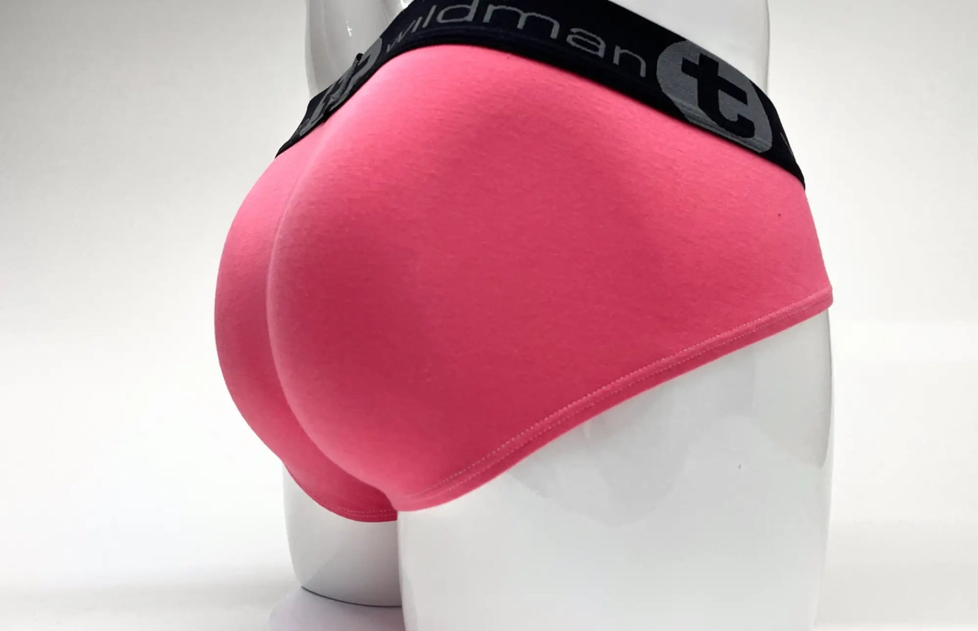 WildmanT modal big boy pouch brief in pink with black elastic waistband showing the front side of the briefs