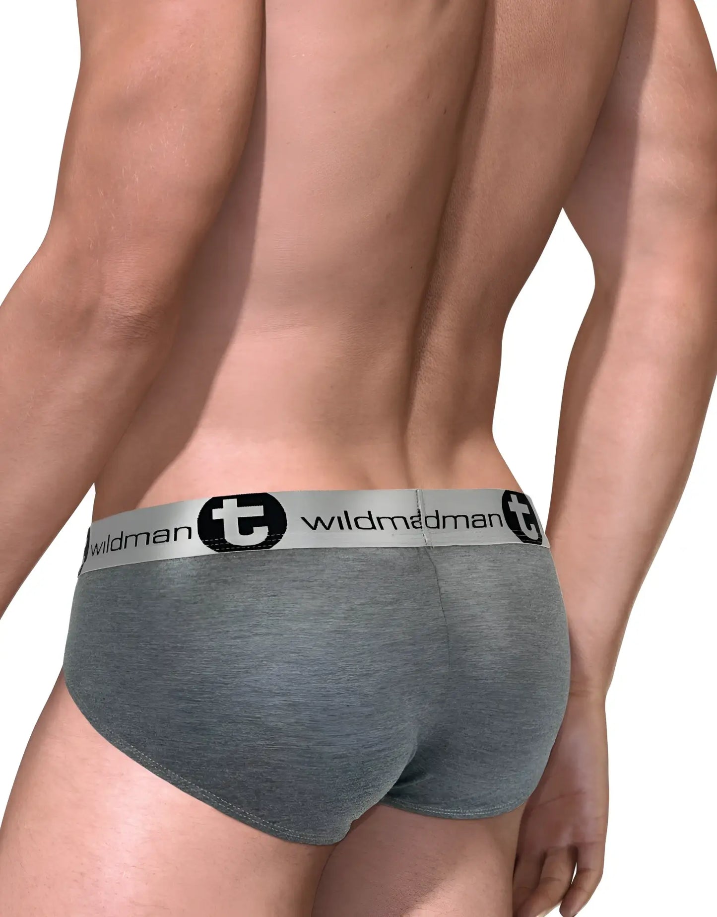 Gray heathered modal big boy pouch briefs with silver wildmadman waistband for comfortable everyday wear