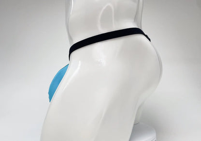 Wildmant modal micro thong big boy pouch in baby blue with black and blue sleek form-fitting athletic design