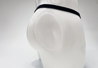 Black elastic waistband on baby blue wildmant modal micro thong big boy pouch displayed on white mannequin
