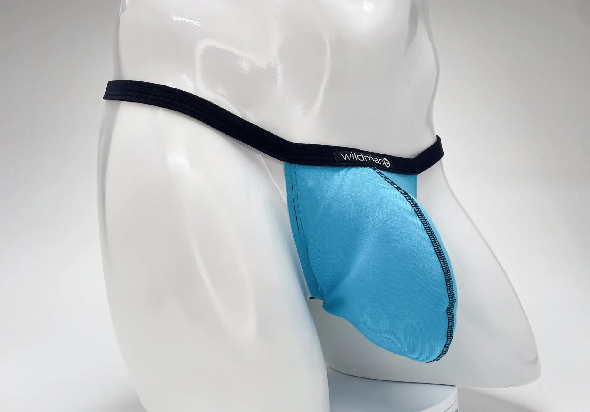 Blue wildman briefs with black elastic waistband made from modal microfiber in baby blue for big boy pouch fit
