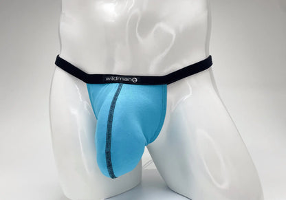 Blue wildman briefs with black elastic waistband and central seam detail made of modal microfiber fabric