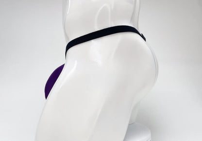 Wildmant modal micro thong big boy pouch in purple with black sleek form fitting athletic briefs design