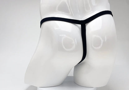 Wildmant modal micro black thong with big boy pouch displayed on white mannequin in front view
