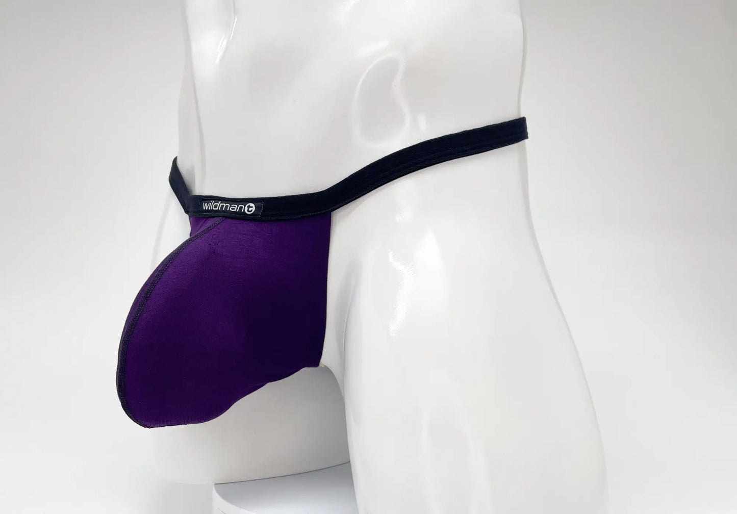 Purple and black wildman brand men’s briefs with contoured design made from modal fabric for comfort and support