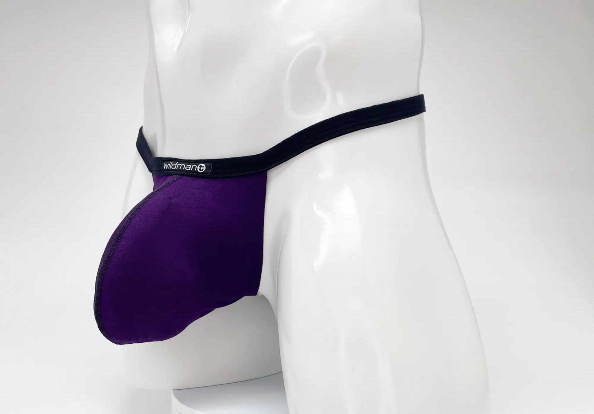 Purple and black wildman brand men’s briefs with contoured design made from modal fabric for comfort and support