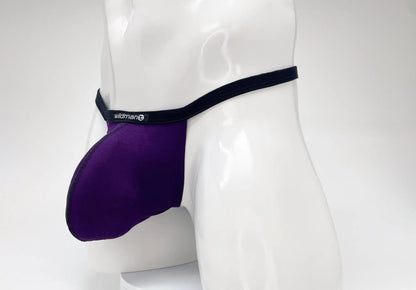 Purple and black wildman brand men’s briefs with contoured design made from modal fabric for comfort and support