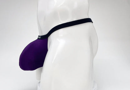 Wildmant modal micro thong big boy pouch in purple neoprene with black elastic waistband front view