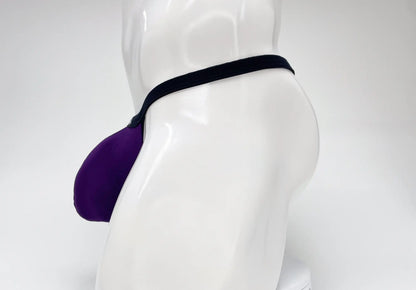 Purple WildmanT modal micro thong big boy pouch with black elastic waistband made of silicone for comfortable support