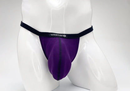 Purple wildman modal micro thong briefs with black elastic waistband and big boy pouch for comfortable wear