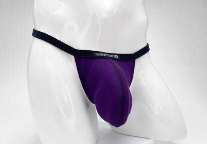 Purple wildman brand modal micro thong big boy pouch briefs with black elastic waistband