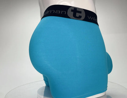 Bright blue wildmant modal monster cock 5 inch inseam boxer briefs with black waistband and t logo branding