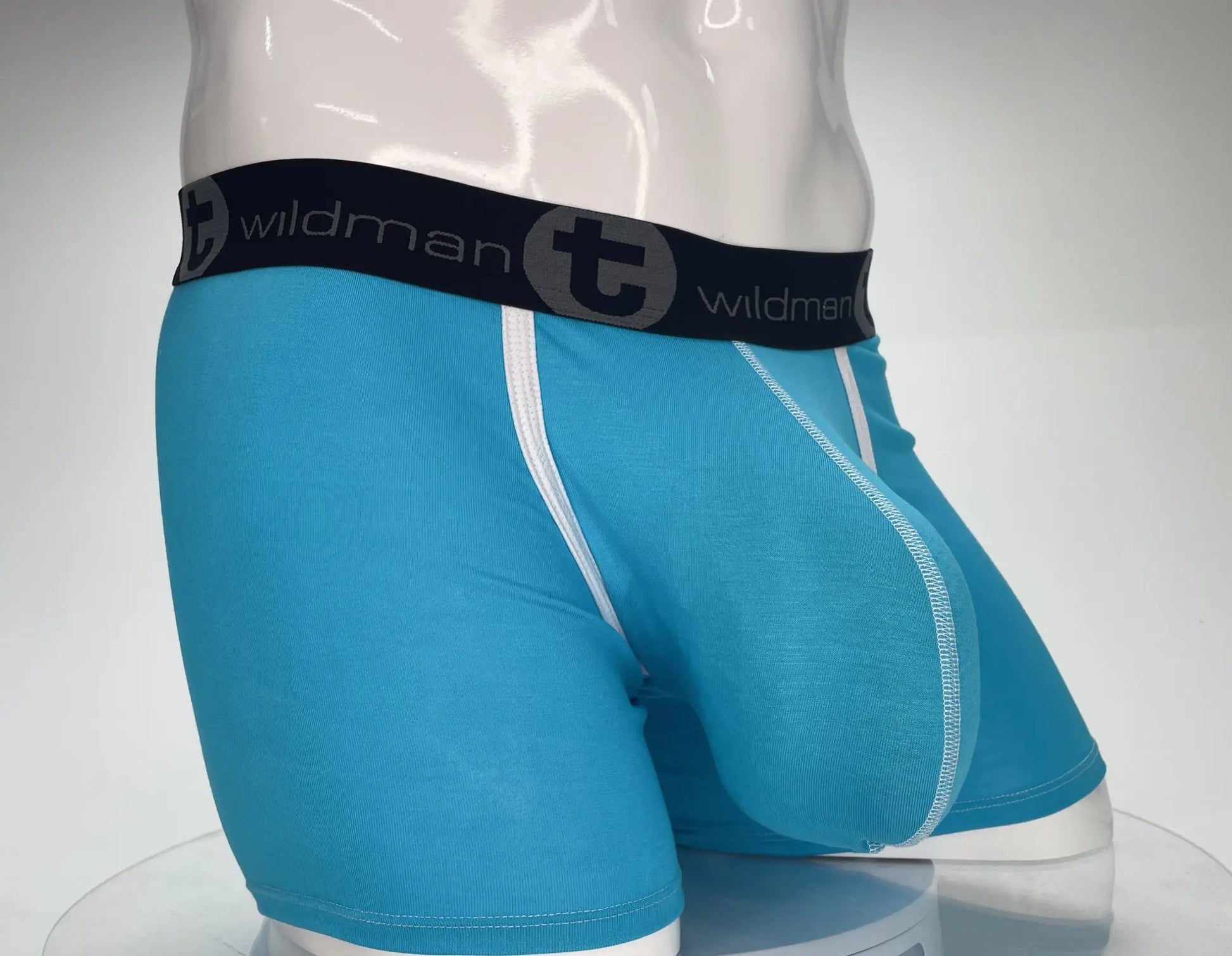 WildmanT modal monster cock baby blue boxer briefs with white stitching and black waistband featuring brand logo