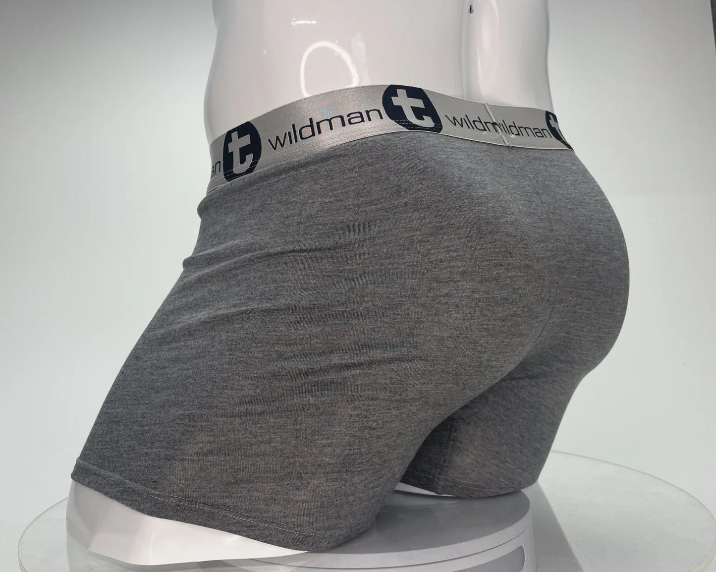 WildmanT modal monster cock 5 inch inseam boxer brief in gray heather with silver waistband and black wildman logo