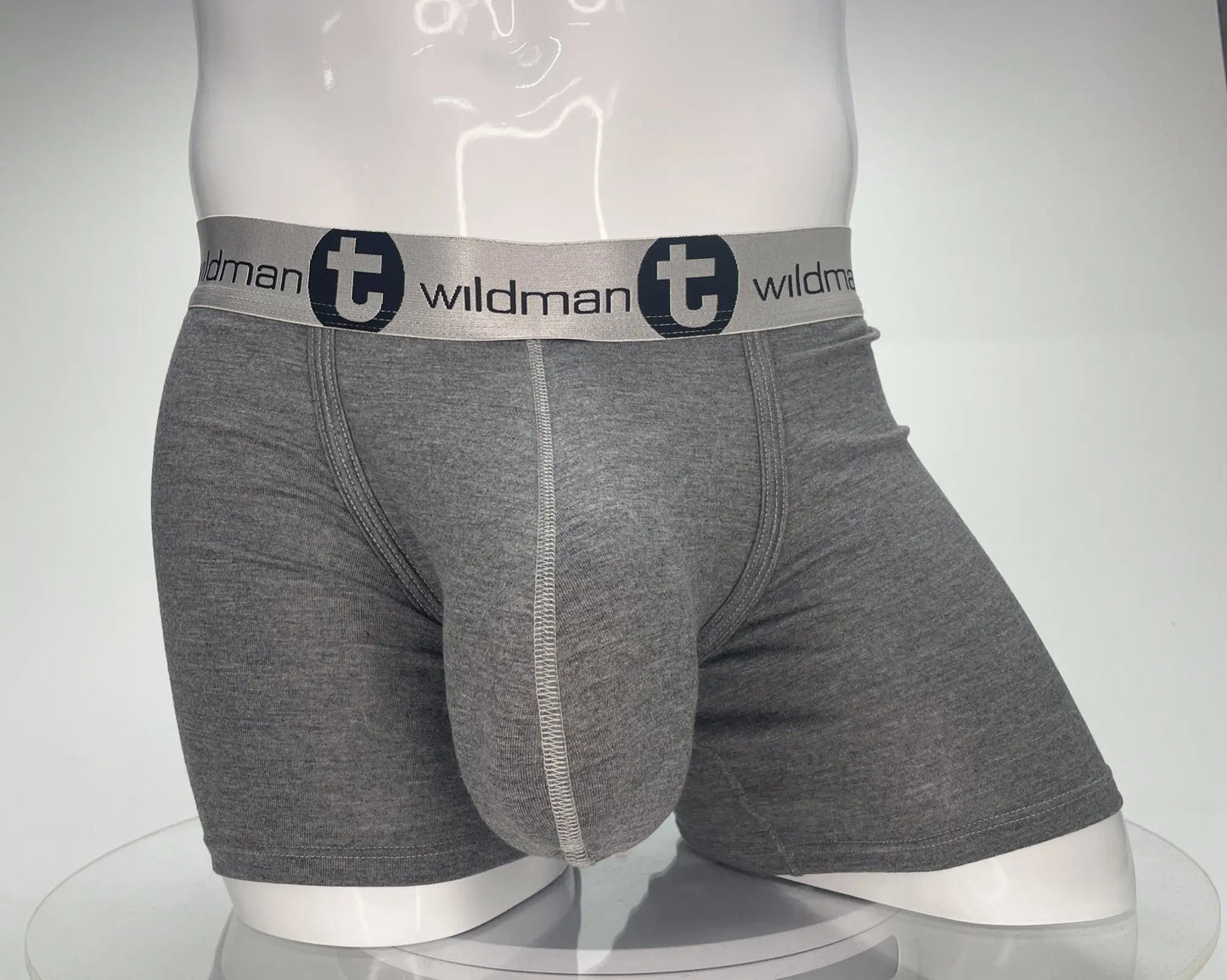 Wildmant modal monster cock gray boxer briefs heathered fabric with white elastic waistband and black logo emblem