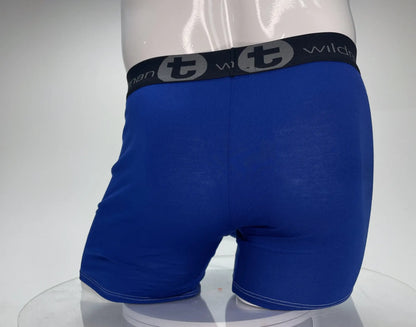 Wildmant modal monster cock royal blue boxer briefs with black waistband and gray emblem front view