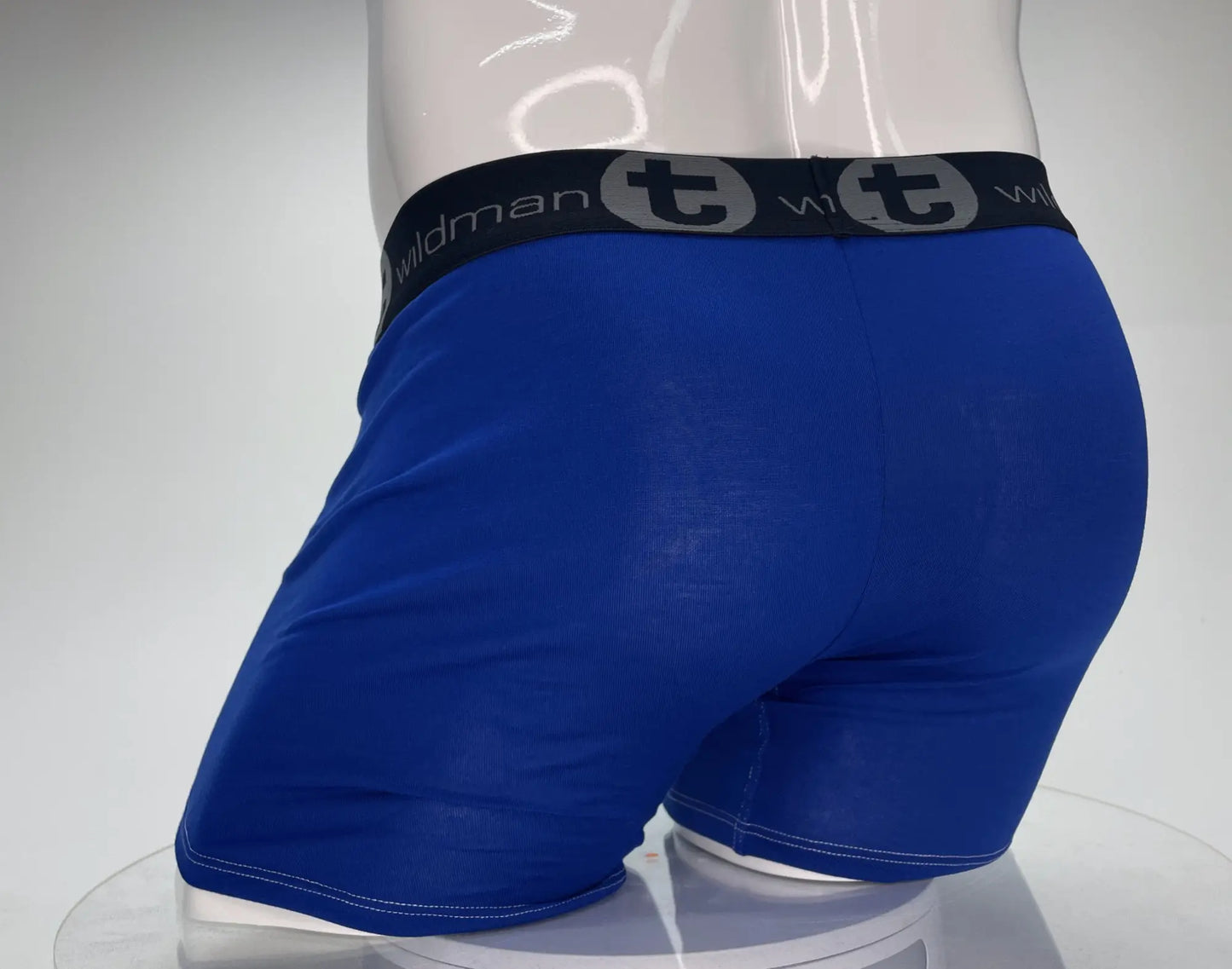 Wildmant modal monster cock boxer briefs in royal blue with black elastic waistband and brand logo