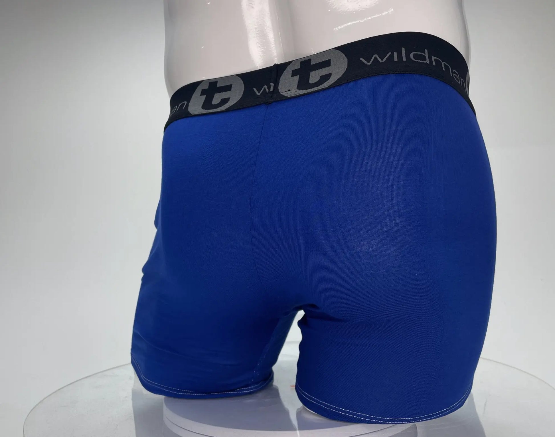 Wildman t modal monster cock boxer briefs royal blue with black waistband and gray t logo elastic band