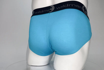 WildmanT modal monster cock brief baby blue in bright blue with black elastic waistband featuring wildman logo and emblem