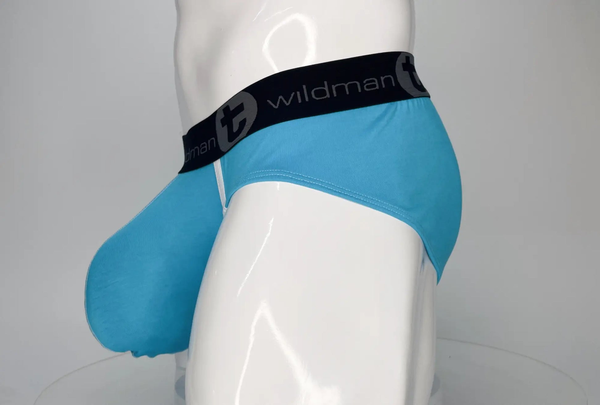 Wildmant modal monster cock brief baby blue mens briefs in baby blue with black waistband and wildman logo