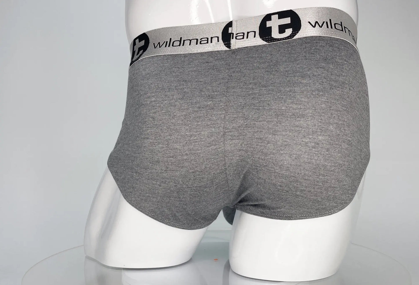 Gray heathered modal briefs with black and white wildman branded waistband wildmant modal monster cock brief gray