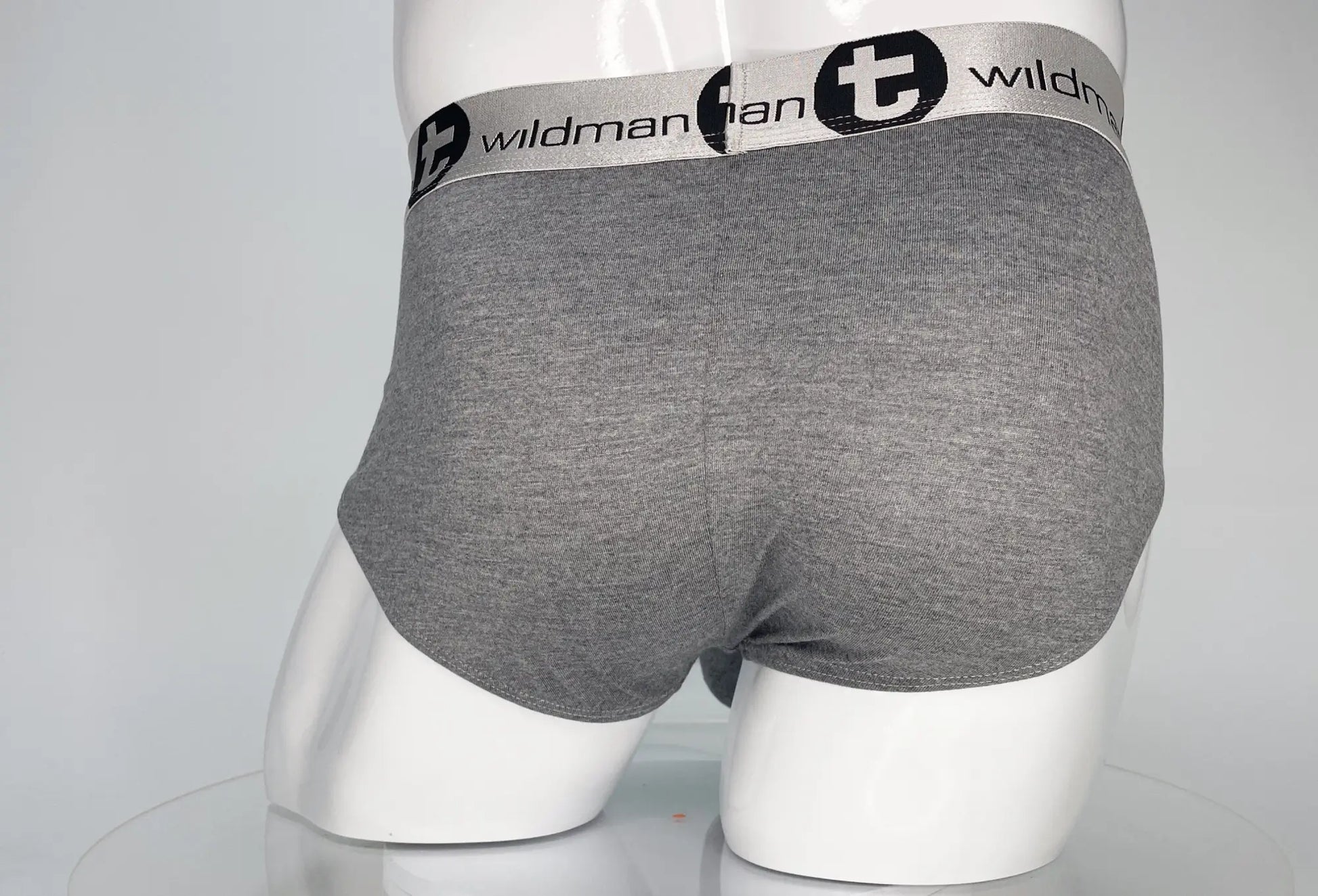 Gray heathered modal briefs with black and white wildman branded waistband wildmant modal monster cock brief gray