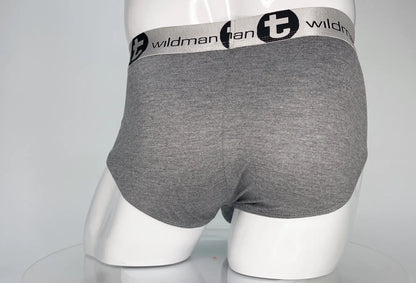 Gray heathered modal briefs with black and white wildman branded waistband wildmant modal monster cock brief gray