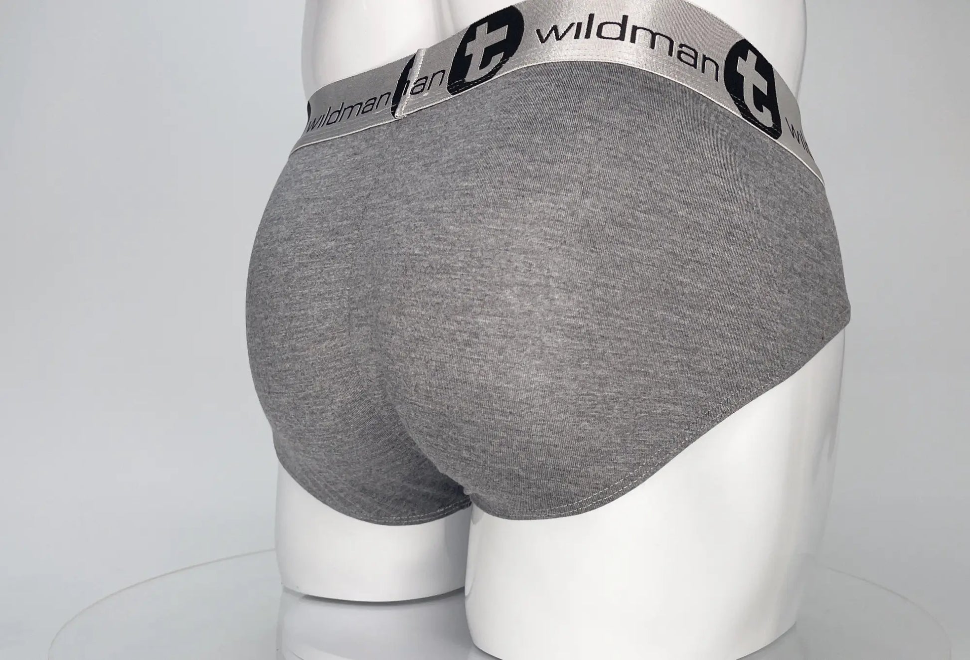 Gray heathered cotton modal briefs with black and white wildman branded elastic waistband in wildmanT modal monster cock brief gray style