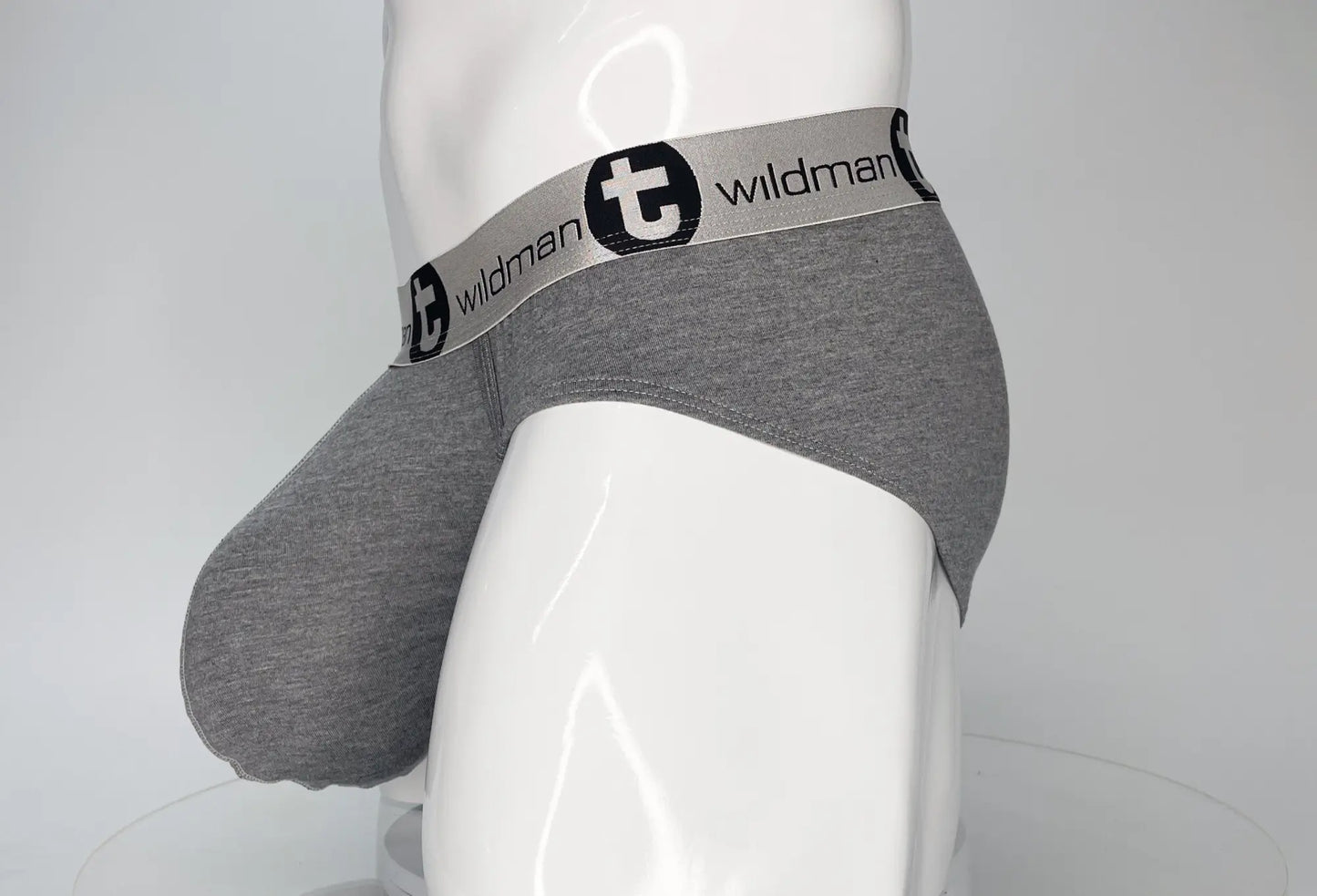 Gray heathered modal cotton briefs with a black and white wildman elastic waistband wildmant modal monster cock brief gray