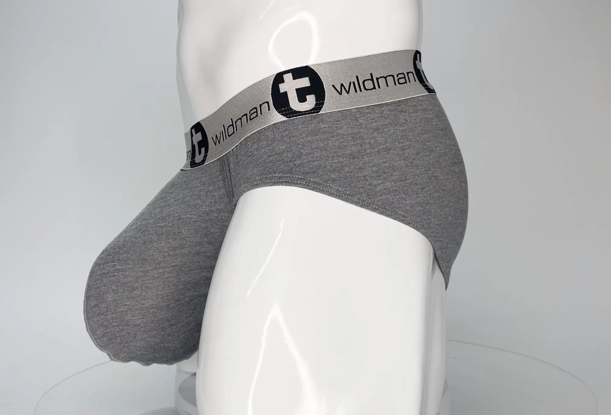 Gray heathered modal cotton briefs with a black and white wildman elastic waistband wildmant modal monster cock brief gray