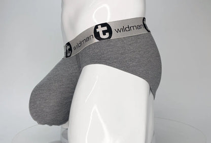Gray heathered modal cotton briefs with a black and white wildman elastic waistband wildmant modal monster cock brief gray