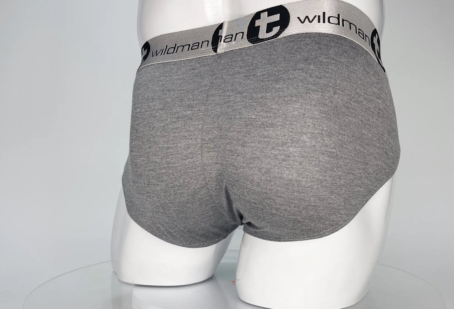 Gray heathered cotton briefs with black and white wildman waistband from WildmanT modal Monster Cock Brief Gray collection
