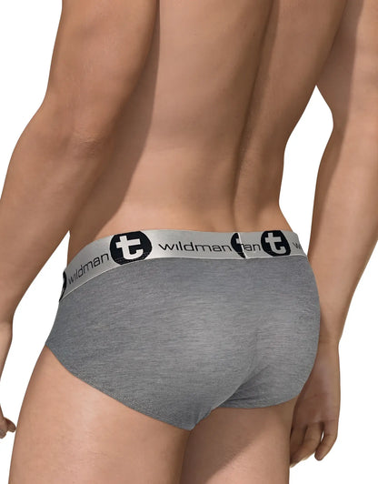 Wildmant modal monster cock brief gray heathered cotton with white elastic waistband and black circular emblem