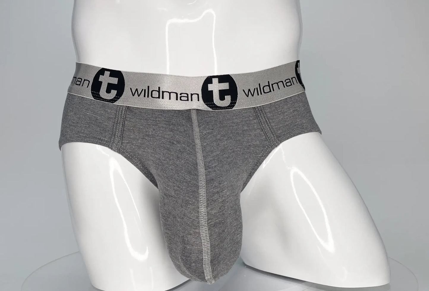 Wildmant modal monster cock brief gray heathered with gray waistband and black wildman branding and logo