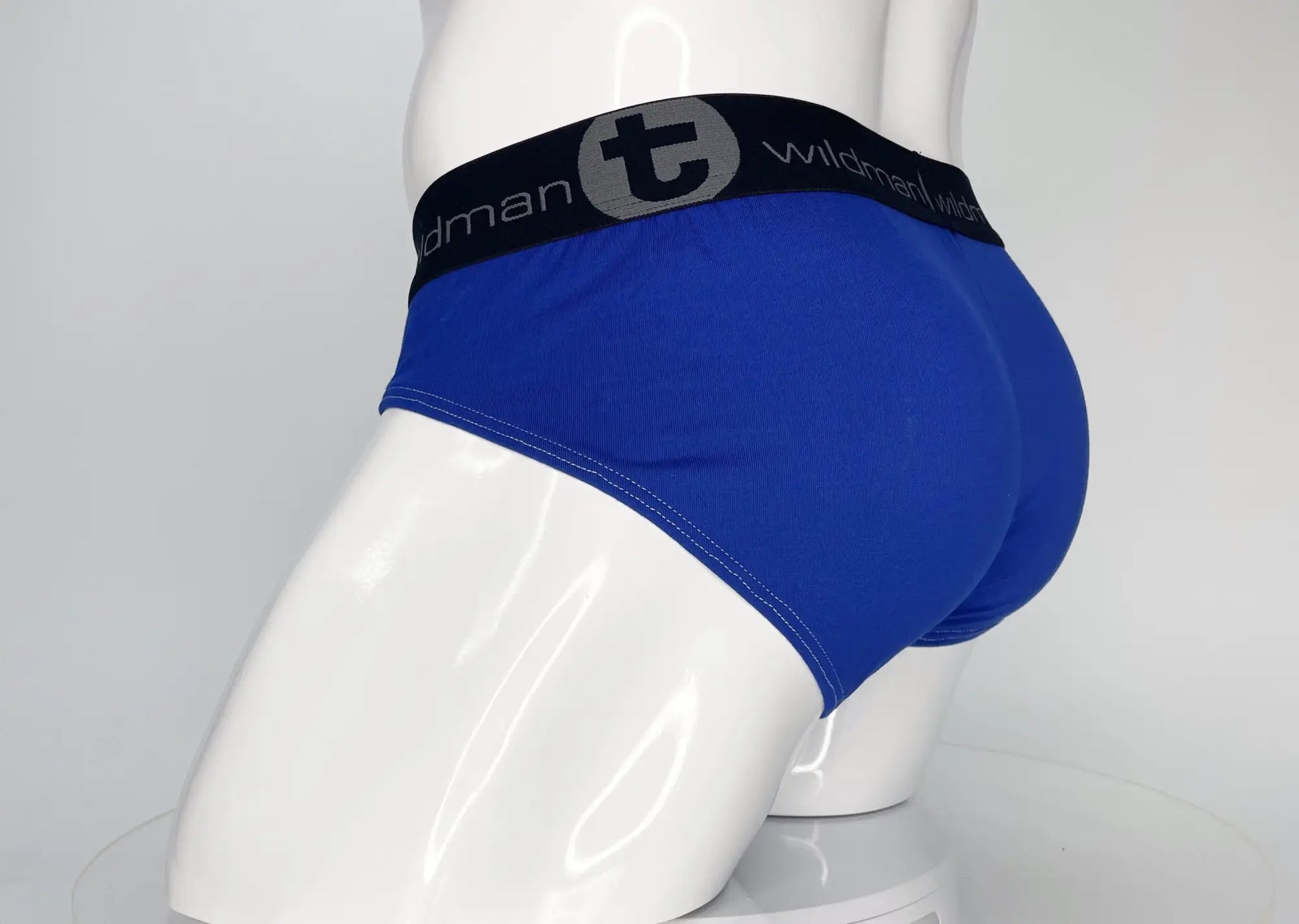 Royal blue wildmanT modal briefs with black waistband featuring wildman logo for comfortable men’s underwear