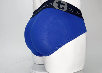 WildmanT modal monster cock brief royal blue in blue with black waistband featuring t logo and wildman text