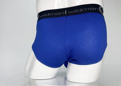 Blue wildman modal monster cock brief with black wildman logo waistband in royal blue color