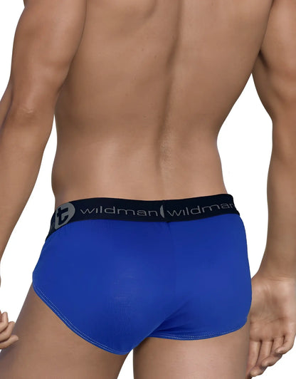 Blue wildman brand modal briefs royal blue with black waistband and white wildman logo for comfortable wear