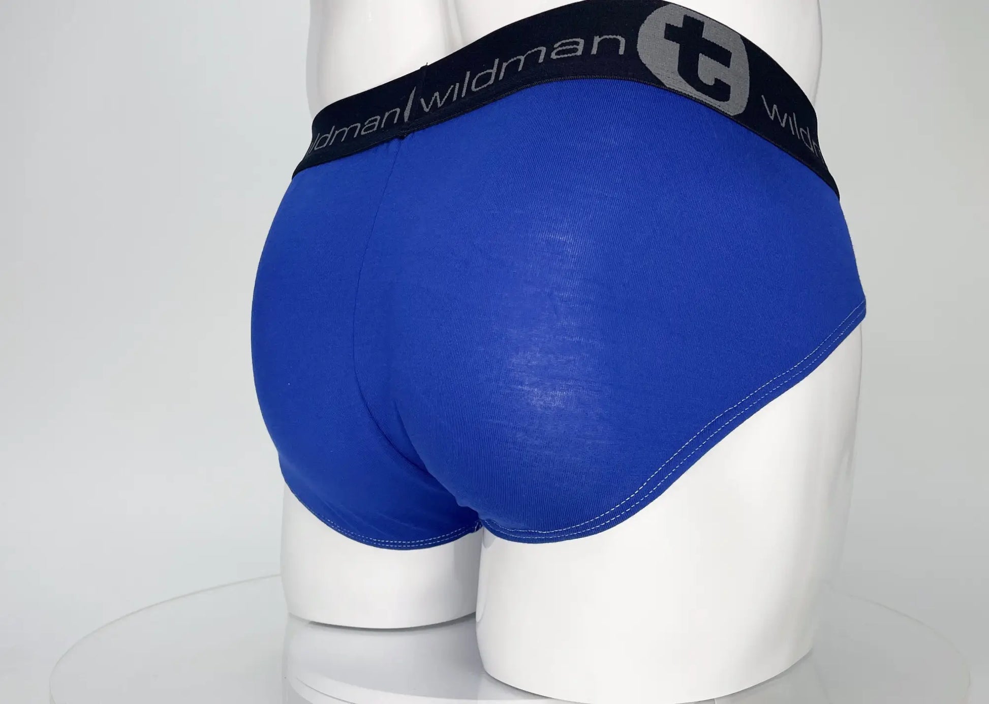 WildmanT modal monster cock brief royal blue in blue with black waistband featuring t logo and wildman brand