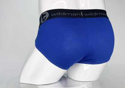 WildmanT modal monster cock brief royal blue in blue with black waistband featuring wildman logo in white lettering