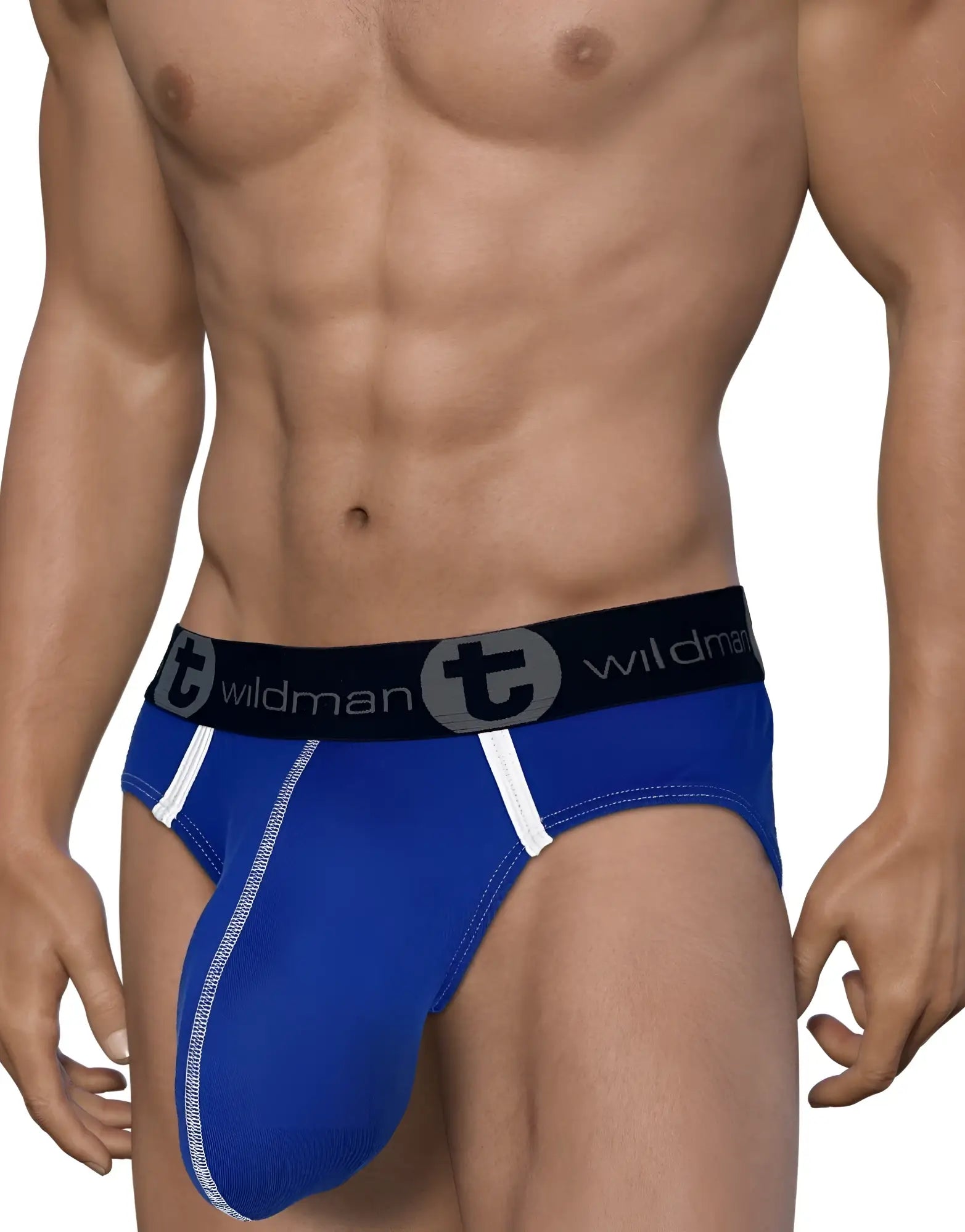 Wildmant modal monster cock brief royal blue with white trim and black waistband featuring t logo