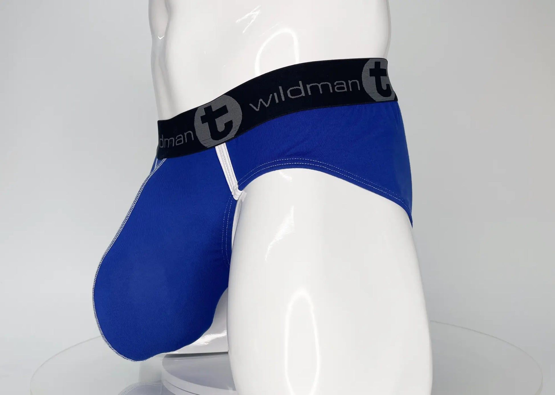 Wildmant modal monster cock brief royal blue mens briefs in blue with black elastic waistband and wildman logo