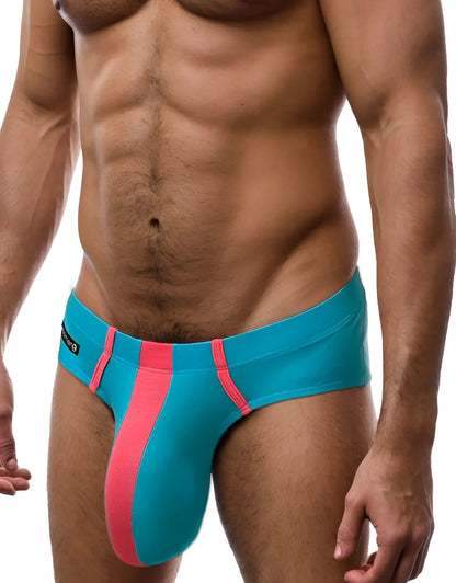 WildmanT monster cock modal brief in baby blue and pink with vibrant turquoise and pink sleek form-fitting design