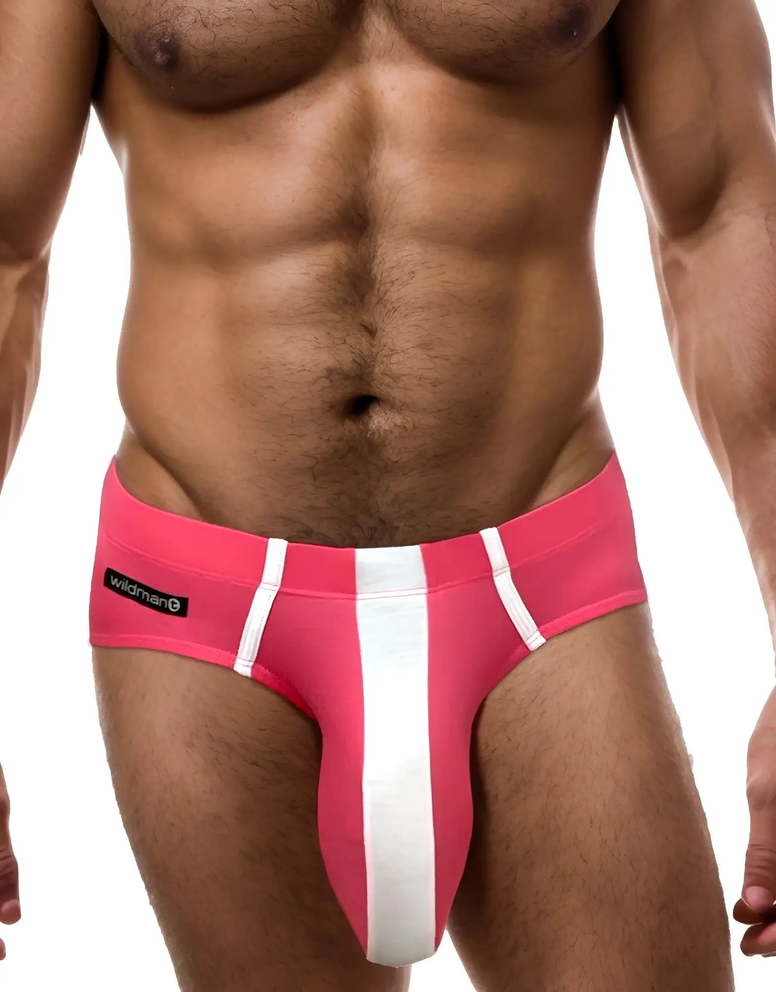 Wildmant monster cock modal brief pink and white striped men’s briefs with bold athletic design