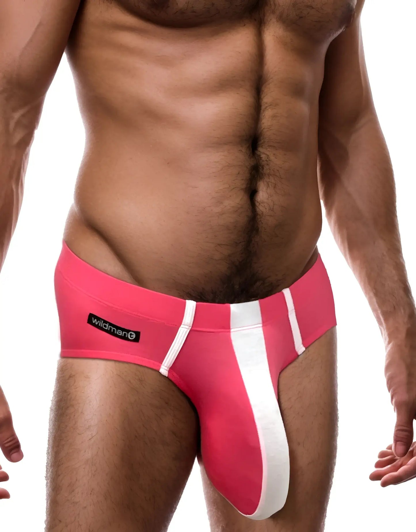 Wildmant monster cock modal brief pink and white athletic briefs with vibrant colors and bold sporty design