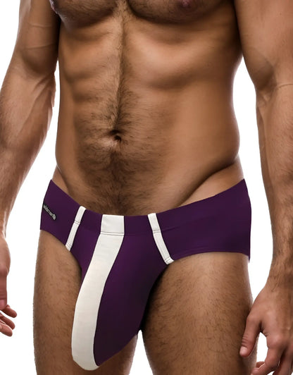 Wildmant monster cock modal brief in purple and white with a bold vertical stripe down the center