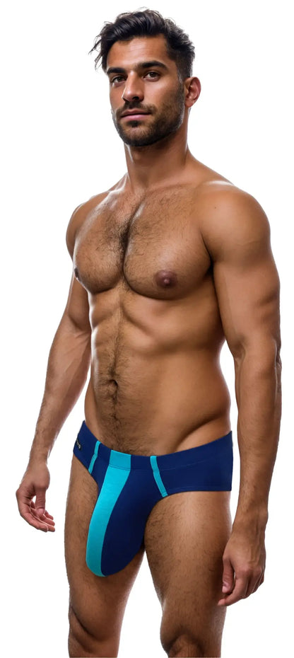 Wildmant monster cock modal brief in royal blue and baby blue with a bold modern design in navy and teal colors